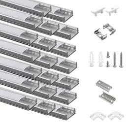 20-PACK LED U-Form Aluminiumprofil 20 x 1m mit milchiger Abdeckung und Montagezubehör