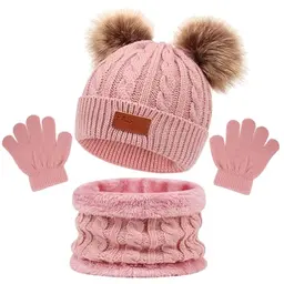 GUTERTOP 3-teiliges Mütze Schal Handschuhe Set für Kinder Jungen und Mädchen (Rosa)