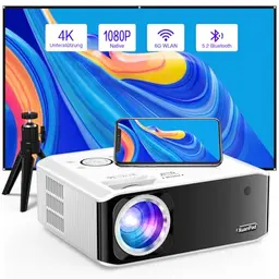 4K Smart Beamer mit WiFi6 & Bluetooth - Drehbarer Heimkino/Outdoor Projektor für Handy/PC