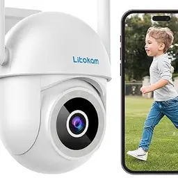 Litokam 4MP WLAN Außenkamera mit Bewegungserkennung und Zwei-Wege-Audio, 360° PTZ für Babyphone und Alexa