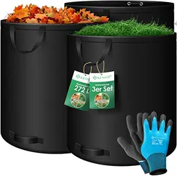 KESSER® Gartensack 3er Set 272L – Selbststehend, robust, mit Griffen, für Laub, Rasenschnitt & Gartenabfälle, schwarz