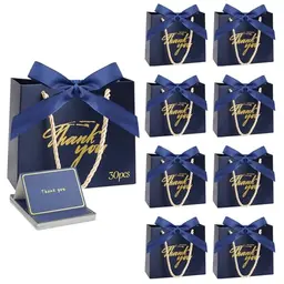 30 Geschenktüten mit Henkel in Marineblau – Geschenk- und Partyverpackung, inklusive Karten, klein, für Geburtstag, Hochzeit & Feier