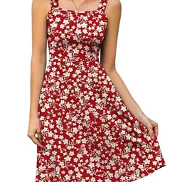 StylSense Knielanges Sommerkleid für Damen - Ärmellos, Blumenkleid mit Taschen für Strandurlaub (Rot, XL)