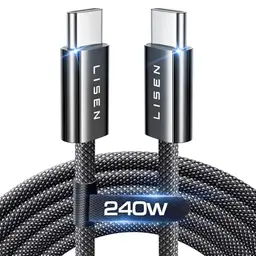Lisen 240W USB-C auf USB-C Kabel 2m Schnellladekabel Nylon Schwarz