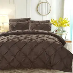 Luofanfei Wendebettwäsche Braun 135x200, Einfarbig mit Quetschfalten, Zweiteilig, Microfaser