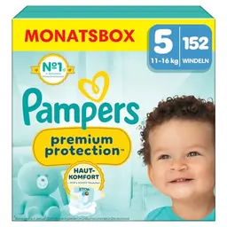 Pampers Premium Protection Größe 5, 152 Windeln, für 11-16 kg, doppelter Schutz für die Haut