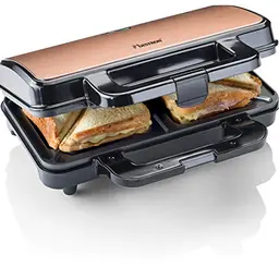 Bestron XL Sandwichmaker, Antihaft-Toaster für 2 Sandwiches, 900 Watt, Schwarz/Kupfer