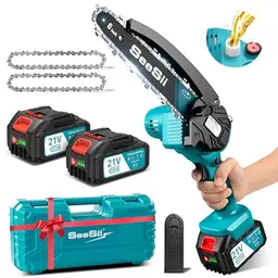 Mini Kettensäge mit Akku 8000mAh, 6 Zoll - Elektro-Handkettensäge mit 2 Akkus für Holzschneiden