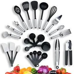 KRONENKRAFT® 26-tlg. Küchenzubehör Set - Kochzubehör, Haushaltshelfer mit Pfannenwender, Schneebesen uvm.