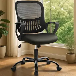 DUMOS Ergonomischer Bürostuhl mit Lendenstütze, Höhenverstellbar, Drehstuhl für Büro und Schlafzimmer (Schwarz)
