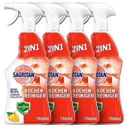 Sagrotan Küchenreiniger Spritzige Zitrone – 2in1 für Küchenoberflächen – 4 x 750 ml