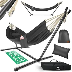 KESSER® Hängematte Lake mit Gestell für 2 Personen, XXL Hängesessel für Garten und Balkon, inkl. Kissen und Tasche, Anthrazit