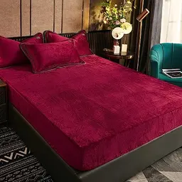Luofanfei Fleece Spannbettlaken 120x200cm Rot Weinrot für Boxspringbetten geeignet