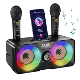 Karaoke Maschine mit 2 drahtlosen Mikrofonen für Zuhause und Partys