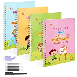 Funvce Magisches Schreibheft für Kinder, 4 Stück, 18,5x13 cm, Wiederverwendbares Übungsheft für Vorschule