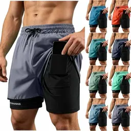 Herren Laufshorts 2 in 1 mit elastischem Bund, Taschen und Kordelzug, ideal für Sport, Fitness & Training