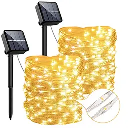 Solar Lichterkette Außen, 120LED, 2 Stück, Wasserdicht, Weihnachtsbeleuchtung für Balkon und Garten (Warmweiß)