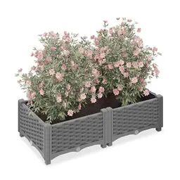 Relaxdays Pflanzkübel in Rattan-Optik, Grau, 23x80x40 cm, ideal für Garten, Balkon & Terrasse