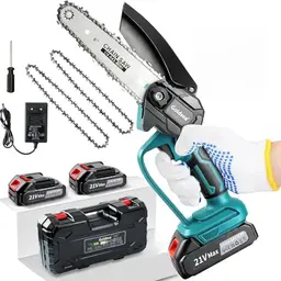 Goldsea 6 Zoll Akku Kettensäge, 18V, mit 2 Akkus & Schnellladegerät – Für Garten und Brennholz