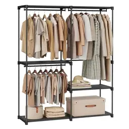 SONGMICS Offener Kleiderschrank mit Kleiderständer und 3 Hängefächern, 138 x 43 x 182 cm, tintenschwarz