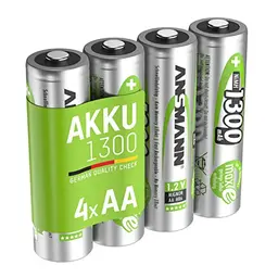 ANSMANN AA Mignon Akkus 1300mAh 1,2V NiMH - wiederaufladbare Batterien für Solarlampe (4 Stück)