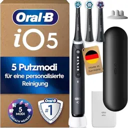 Oral-B iO Series 5 Plus Elektrische Zahnbürste mit 3 Aufsteckbürsten, 5 Reinigungsmodi und Reisetasche