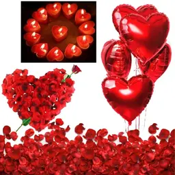 Romantisches Deko Set mit roten Teelichtern und Herzballons aus Seide
