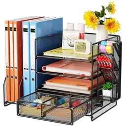 Casavibe Schreibtisch Organizer mit 5-Tier Ablage und Schublade - Schwarz