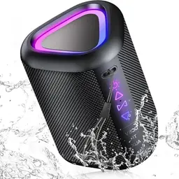 Aowoka Bluetooth Lautsprecher mit Licht, Tragbare Musikbox, Verbesserter Bass, IPX7 Wasserdicht, Ideal für Reisen und Party