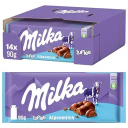 Milka Bubbly Alpenmilch – luftige Tafelschokolade mit Luftblasen – 14 x 90g