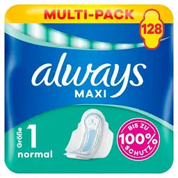 Always Maxi Normal Binden 128 Stück - Für Stärkere Tage, Mit Flügeln, Bis Zu 100% Schutz & Komfort