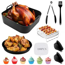 QOUBNIC Heißluftfritteuse Zubehör 115 Stück für Philips 4,1L, BPA-frei, Wiederverwendbare Silikonformen