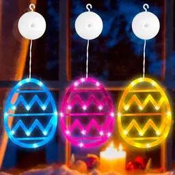 Vibbang 3er Set LED Osterdeko Fenster Licht mit Hängenden Ostereiern, Batteriebetriebene Lichterkette für die Heimdekoration