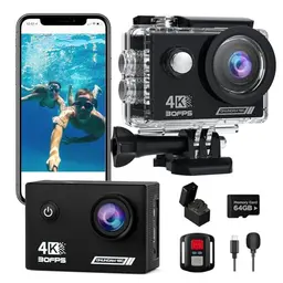 TIMNUT 4K Action Cam - Unterwasserkamera mit 2 Akkus, 64GB SD Karte und Zubehör