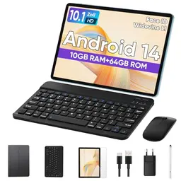JIKOCXN 10 Zoll Android 14 Tablet - 4GB RAM, 64GB Speicher, Octa-Core, FHD Bildschirm, 6000mAh Akku, GPS, WLAN, Bluetooth 5.0, Blau