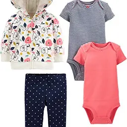 Carter's Baby-Mädchen 4-Teiliges Set: Jacke, Hose und Bodysuit, Blumen und Streifen, 0 Monate