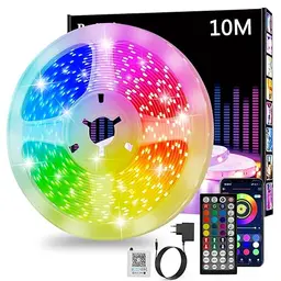 10m RGB LED Strip - Selbstklebend, Bluetooth, Dimmbar, mit Fernbedienung und Musik-Sync für Zimmer und Party