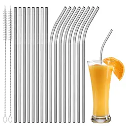 Edelstahl Strohhalme Wiederverwendbar, 16 Stück, 8 gerade + 8 gebogene, inkl. 2 Reinigungsbürsten