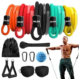 Resistance Bands Set mit 5 Stufen, Türanker, Griffe & Knöchelriemen – Für Krafttraining, Muskelaufbau, Pilates & Beine – Inkl. Tasche für Zuhause & Outdoor