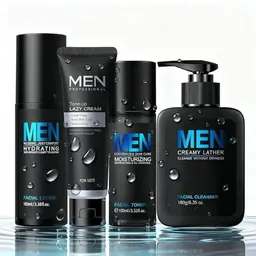 Männer Gesichtspflege Set mit Tagescreme, Reinigung, Toner und Feuchtigkeitslotion