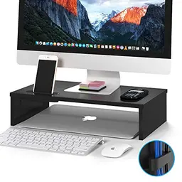 BONTEC Monitorständer mit Handyhalter, ergonomischer PC-Ständer für Laptop & Computer, Schwarz, 42 cm