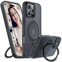 Miracase Hülle für iPhone 16 Pro Max mit Ständer, kompatibel mit MagSafe, Schwarz