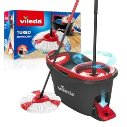 Vileda Turbo Wischmopp Set mit Eimer und Teleskopstiel, für alle Böden, 75-130 cm