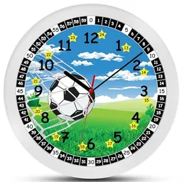 K&L Fußball Lernuhr für Kinder - Lautlose Wanduhr in Blau und Grün, 30 cm