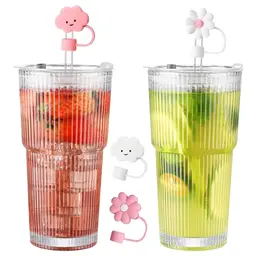 GwaOery 600ml Glasbecher mit Deckel und Strohhalm – Bubble Tea Trinkglas, Longdrinkglas für Saft, Kaffee, Wasser, Eiskaffee und Cocktails