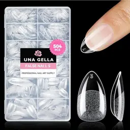 UNA GELLA Kurze Mandel Nail Tips, 504 Stück für Gelnägel – Full Cover Nagelspitzen, 12 Größen für DIY Nagelstudio