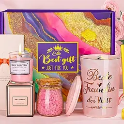 Lustiges Geschenkset für Freundinnen: 400ml Marmor Kaffeetasse, Duftkerze, Badesalz, Spa-Badeset