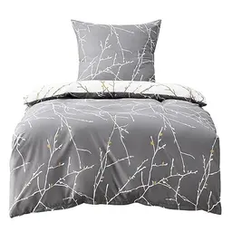 BEDSURE Bettwäsche 135x200 cm Grau - 2-teiliges Set mit Wendebettwäsche und Kissenbezug 80x80 cm
