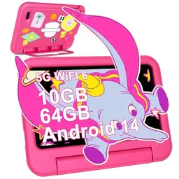 ZIOVO Kinder Tablet 7 Zoll, 10GB RAM, 64GB Speicher, WLAN 6, Octa-Core, Face ID, AI, 3500mAh, USB-C, Bluetooth, EVA-Hülle – Rosa