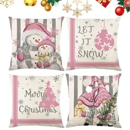 FILOEEX Weihnachtsmann Kissenbezug 45x45cm 4 Stück - Rosa Dekoration für Sofa und Bettwäsche